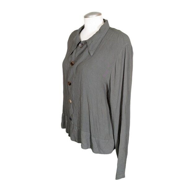 CP Shades Blouse Top Womens Small Green Button Front Rayon Collared Boxy Shirt - Picture 2 of 7